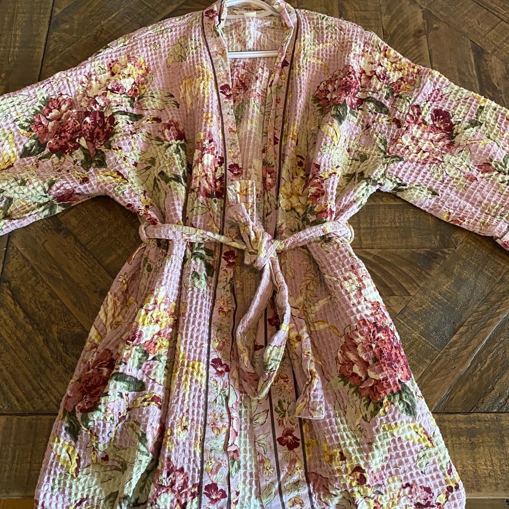 April Cornell Rose-Print Scrunched Midi Robe